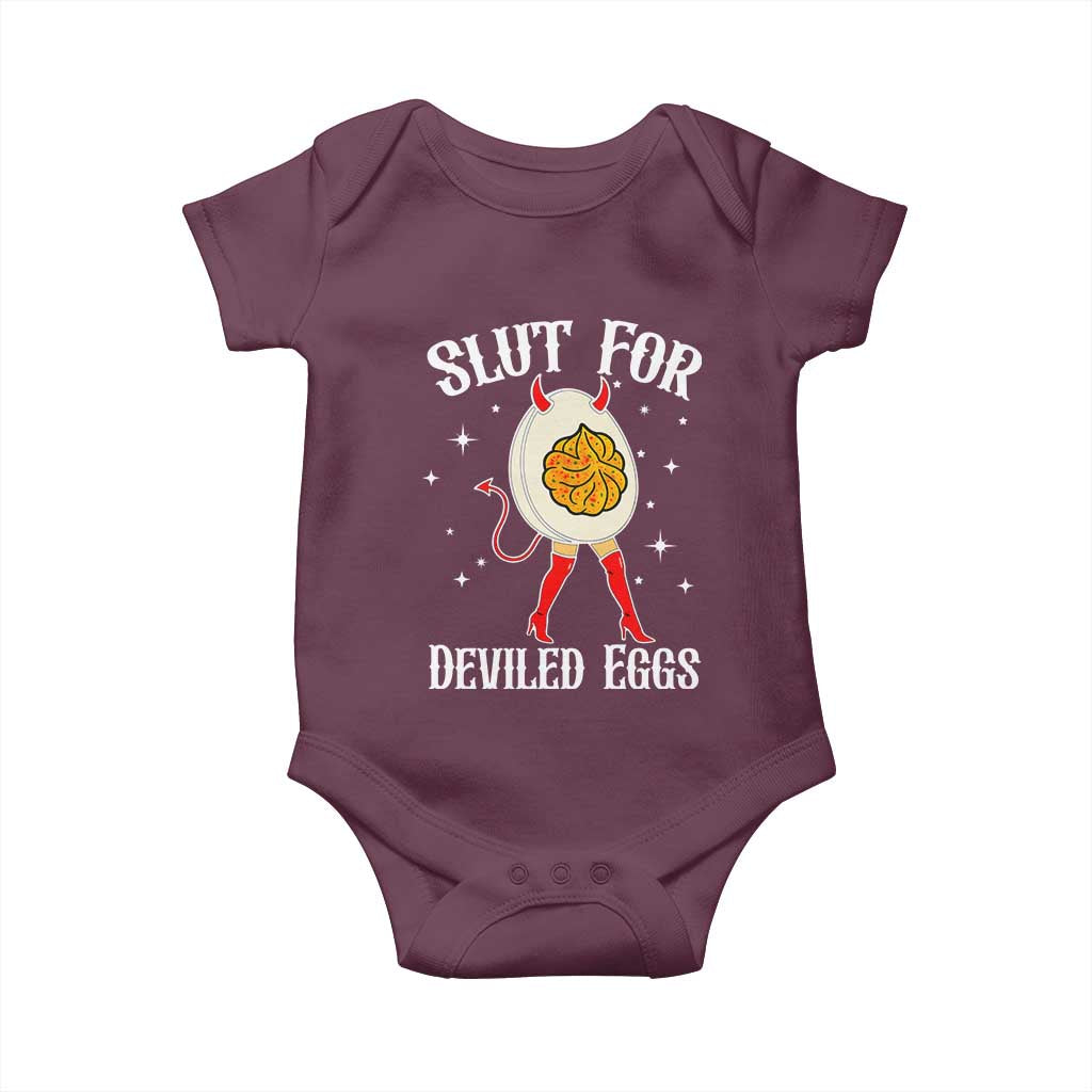 Funny Slut for Deviled Eggs Baby Onesie Funny Naughty Thanksgiving Potluck TS02 Maroon Print Your Wear