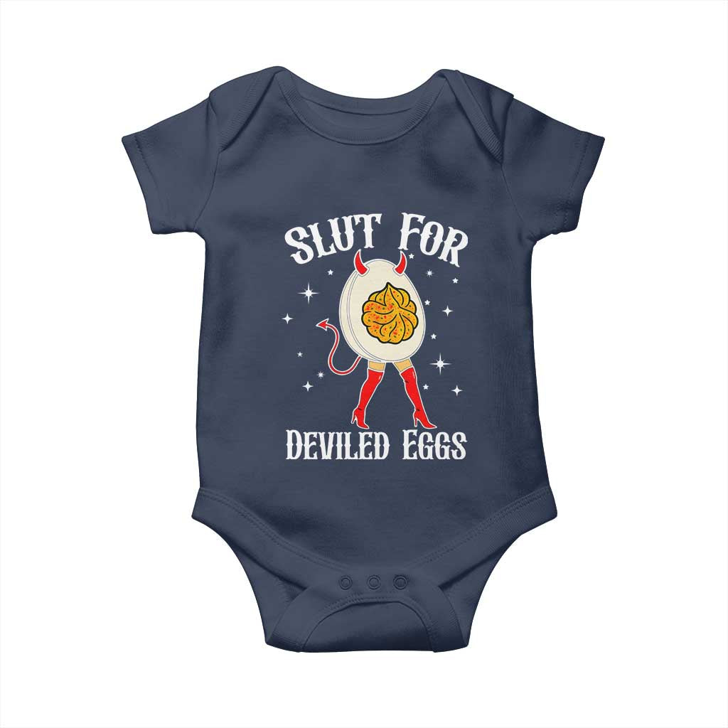 Funny Slut for Deviled Eggs Baby Onesie Funny Naughty Thanksgiving Potluck TS02 Navy Print Your Wear