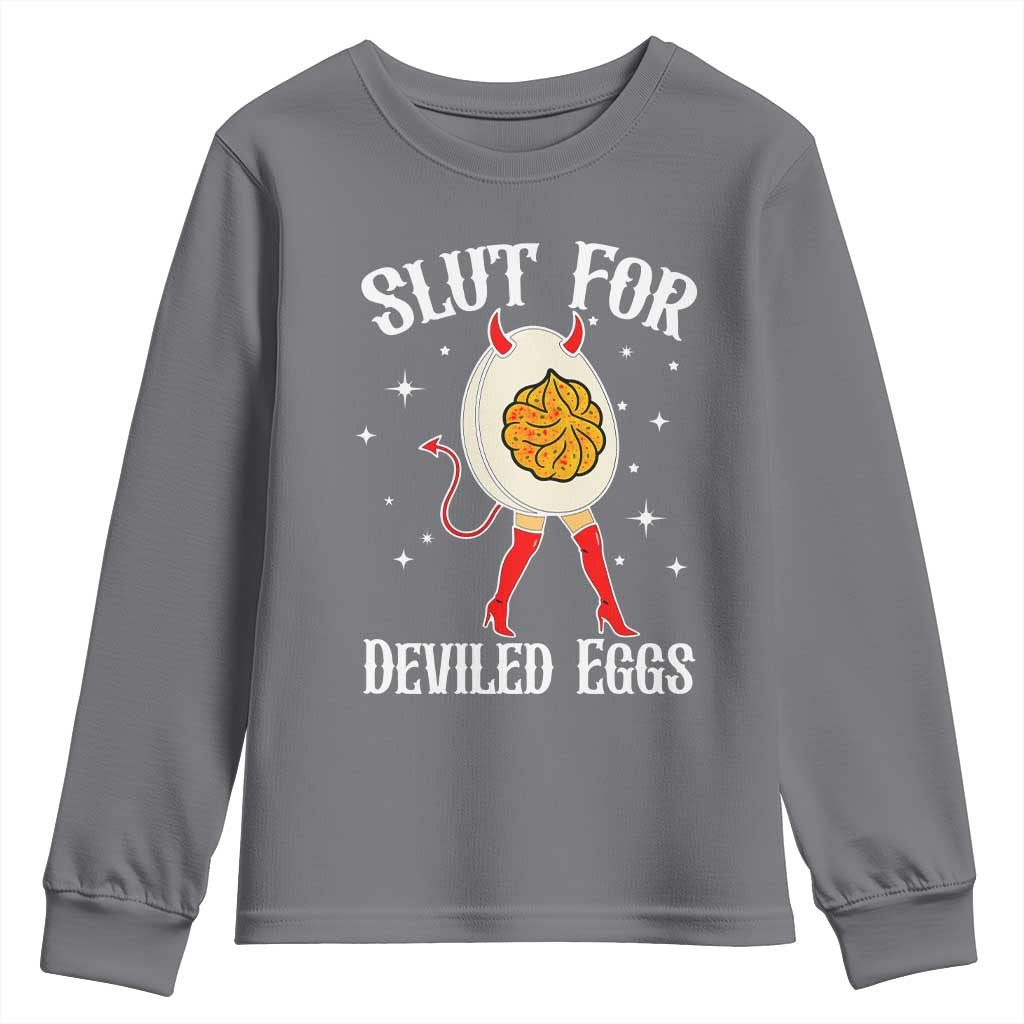 Funny Slut for Deviled Eggs Youth Sweatshirt Funny Naughty Thanksgiving Potluck TS02 Charcoal Print Your Wear