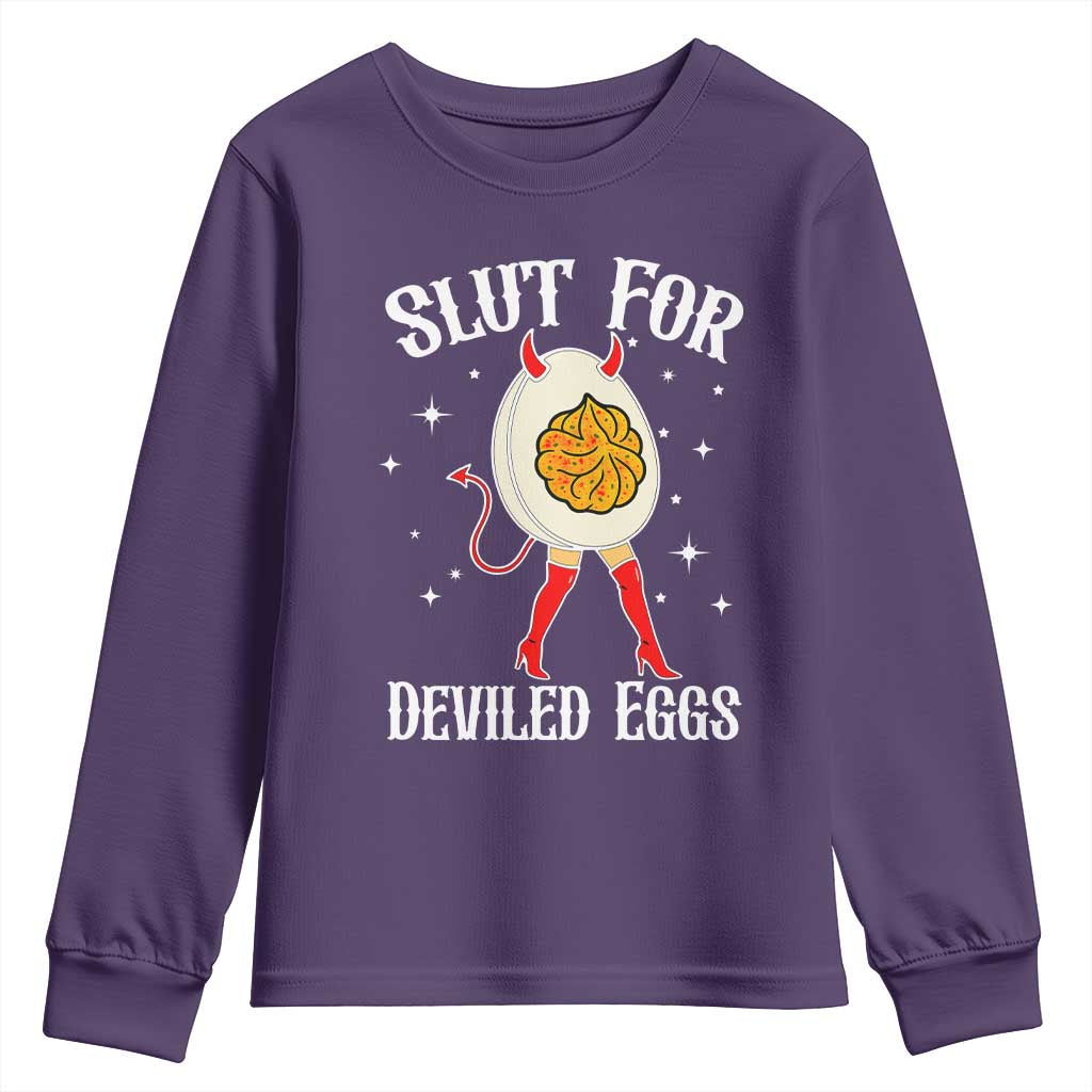 Funny Slut for Deviled Eggs Youth Sweatshirt Funny Naughty Thanksgiving Potluck TS02 Purple Print Your Wear