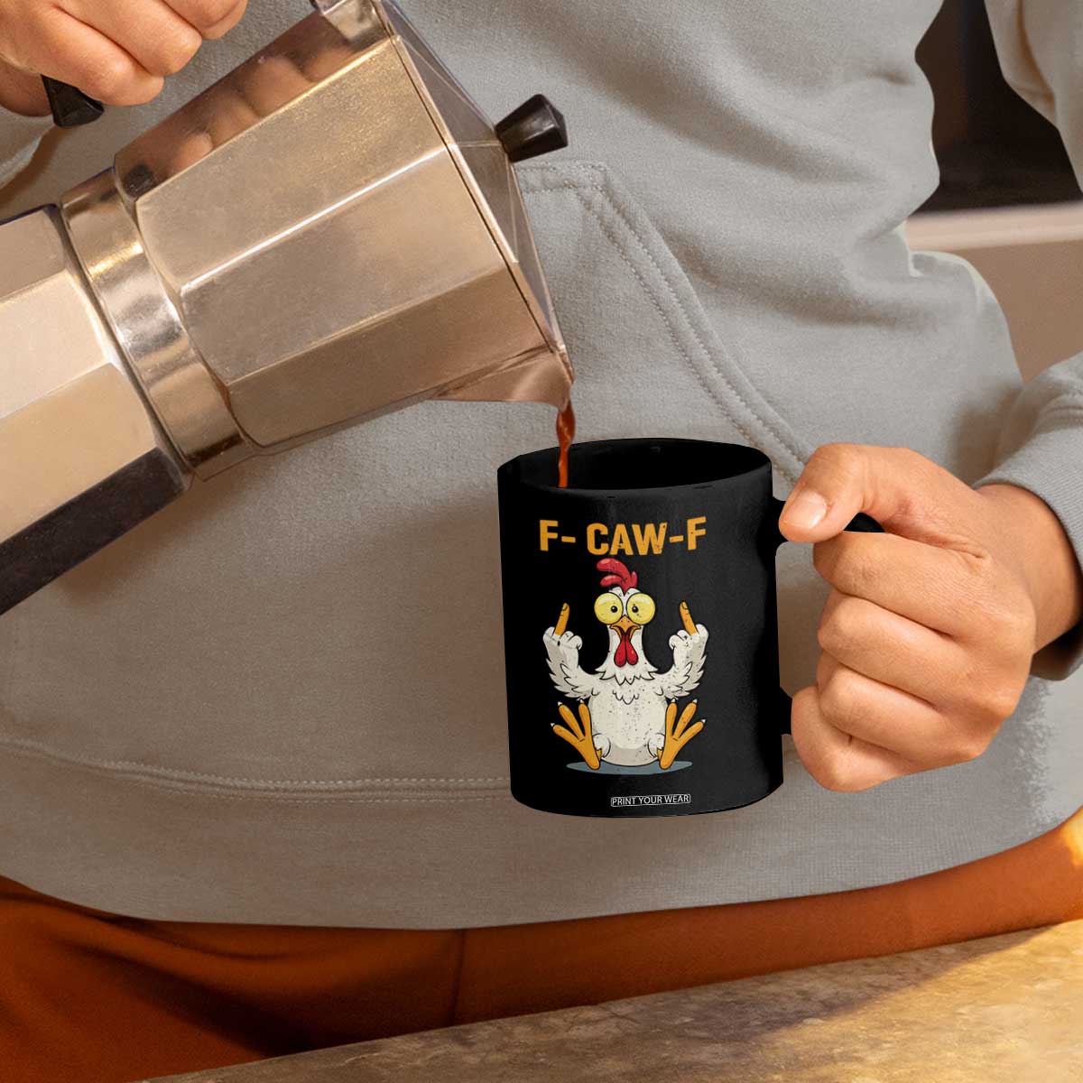 Funny F Caw F Sarcastic Chicken Meme Coffee Mug Middle Finger Offensive Humor TS02 Print Your Wear