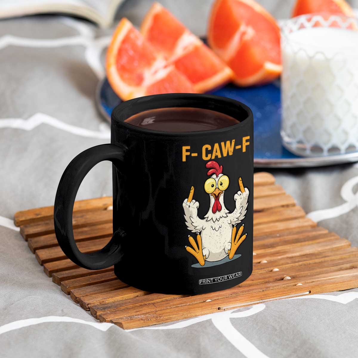 Funny F Caw F Sarcastic Chicken Meme Coffee Mug Middle Finger Offensive Humor TS02 Print Your Wear
