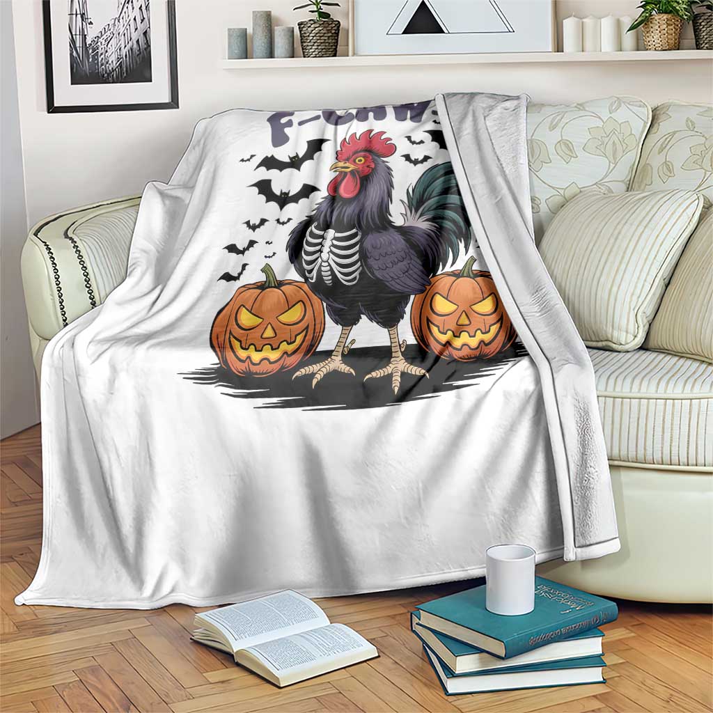F Caw F Halloween Chicken Skeleton Throw Blanket Spooky Funny Rooster Meme TS02 Print Your Wear