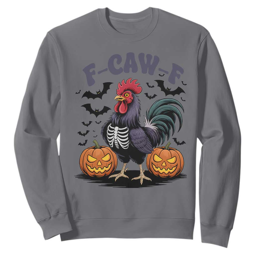 F Caw F Halloween Chicken Skeleton Sweatshirt Spooky Funny Rooster Meme TS02 Charcoal Print Your Wear