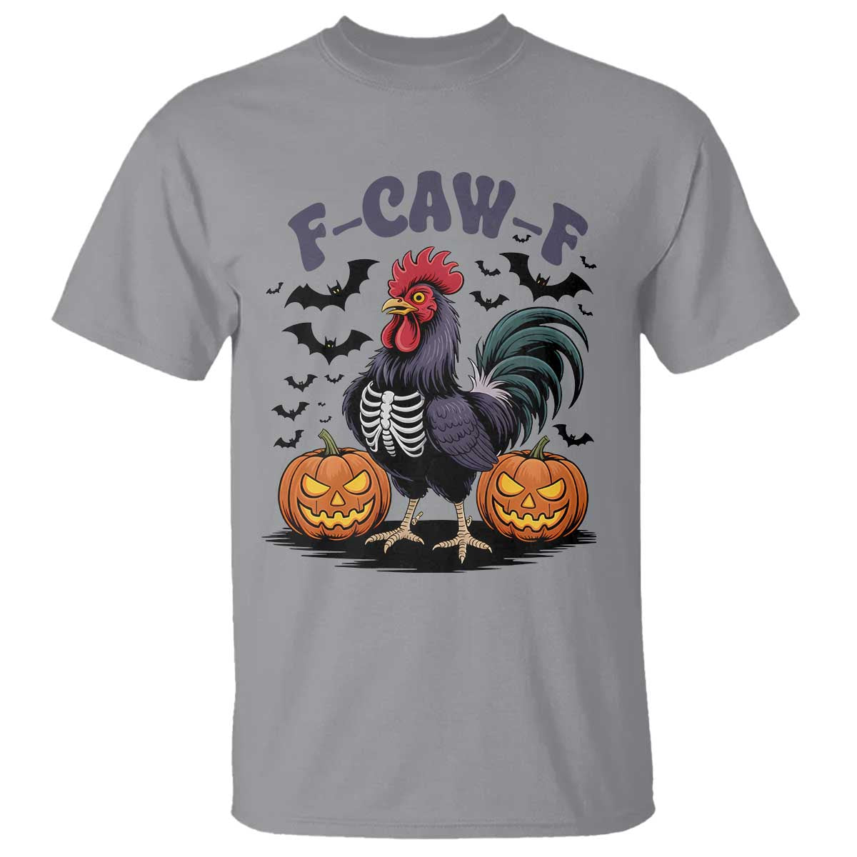 F Caw F Halloween Chicken Skeleton T Shirt Spooky Funny Rooster Meme TS02 Sport Gray Print Your Wear