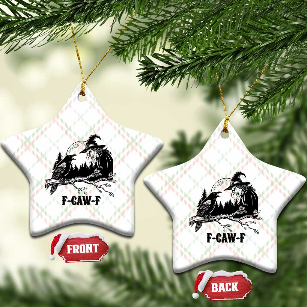 F Caw F Gothic Raven and Witch Ceramic Ornament Funny Halloween Spooky October Vibes TS02 Print Your Wear