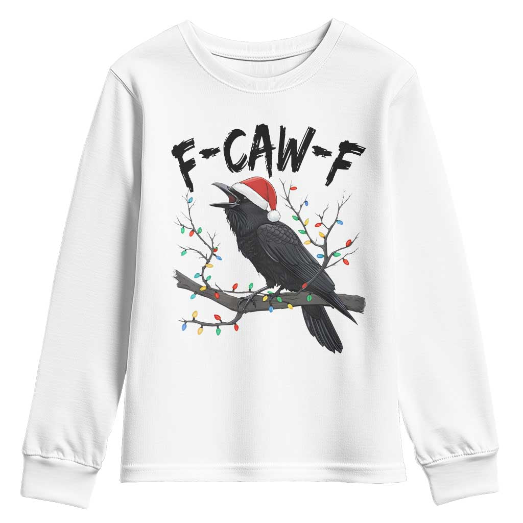 F Caw F Raven Christmas Youth Sweatshirt Funny Dark Holiday Humor Spooky Season TS02 White Print Your Wear