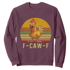 F Caw F Retro Chicken Meme Sweatshirt Vintage Sunset Poultry Graphic Loud Bird Energy TS02 Maroon Print Your Wear