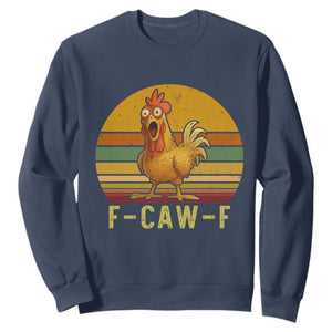 F Caw F Retro Chicken Meme Sweatshirt Vintage Sunset Poultry Graphic Loud Bird Energy TS02 Navy Print Your Wear