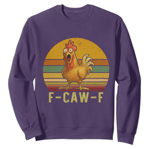 F Caw F Retro Chicken Meme Sweatshirt Vintage Sunset Poultry Graphic Loud Bird Energy TS02 Purple Print Your Wear