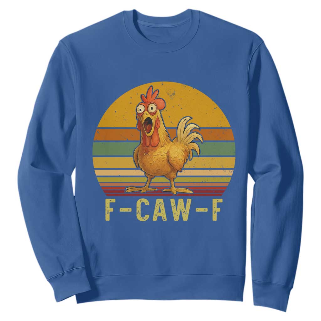 F Caw F Retro Chicken Meme Sweatshirt Vintage Sunset Poultry Graphic Loud Bird Energy TS02 Royal Blue Print Your Wear