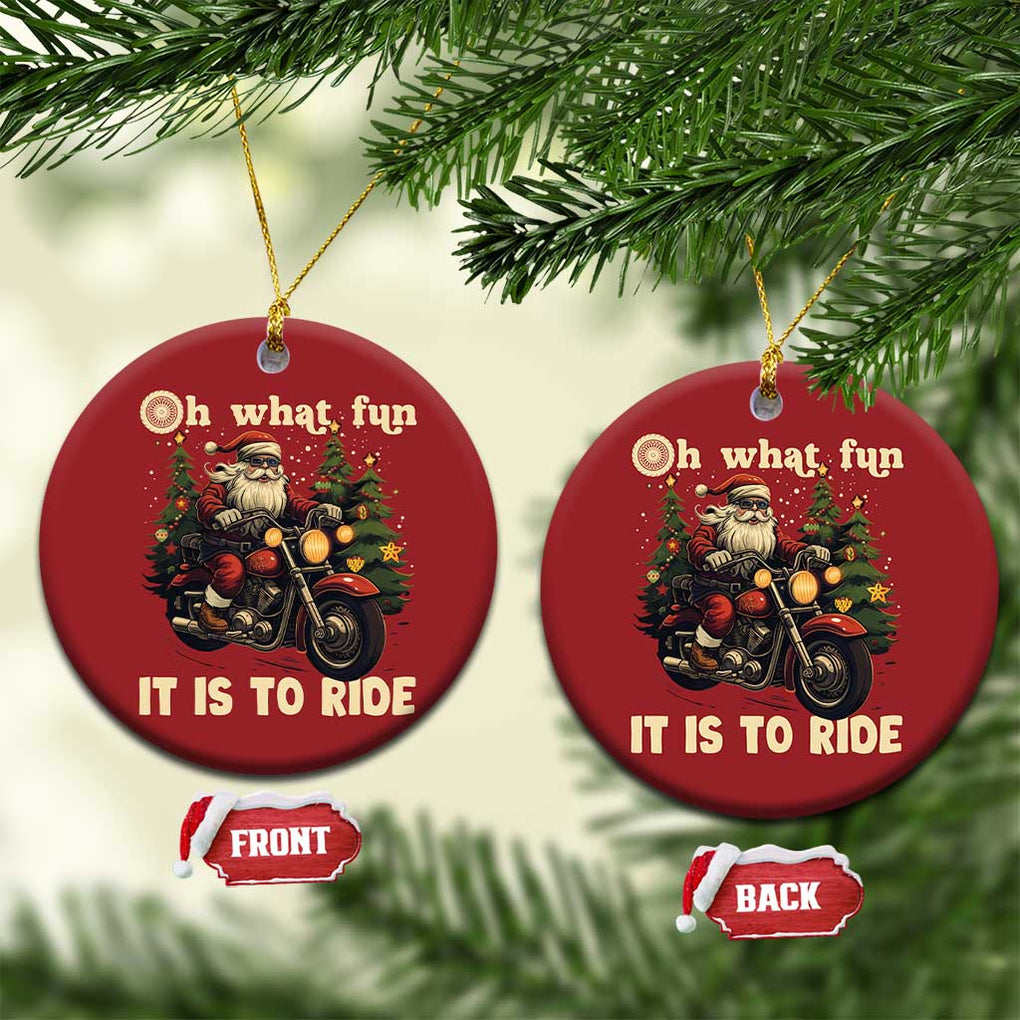 Biker Santa Claus Christmas Ornament Oh What Fun It Is To Ride Motorcycle Xmas Tree TS02 Circle Red Print Your Wear