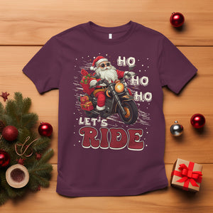 Santa Claus Biker T Shirt Ho Ho Ho Let's Ride Christmas TS02 Maroon Printyourwear