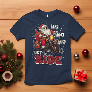 Santa Claus Biker T Shirt Ho Ho Ho Let's Ride Christmas TS02 Navy Printyourwear