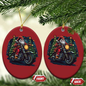 Biker Santa Claus Christmas Ornament Riding Motorcycle Christmas TS02 Oval Red Print Your Wear