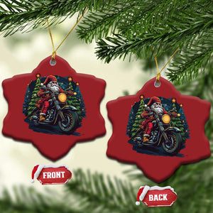 Biker Santa Claus Christmas Ornament Riding Motorcycle Christmas TS02 Snow Flake Red Print Your Wear