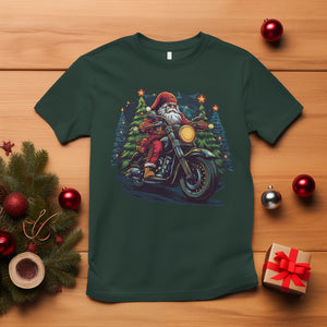 Santa Claus Biker T Shirt Riding Motorcycle Christmas TS02 Dark Forest Green Printyourwear