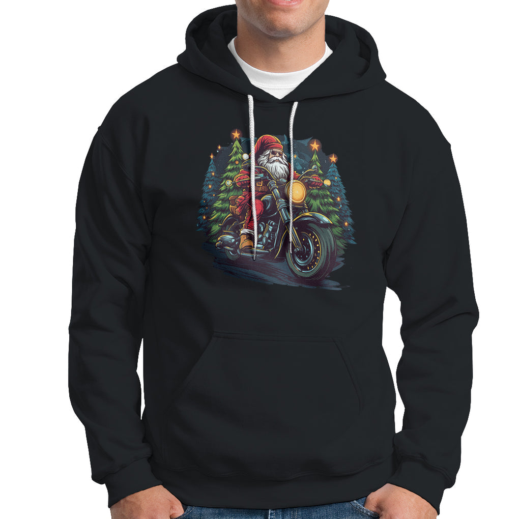 Santa Claus Biker Hoodie Riding Motorcycle Christmas TS02 Black Printyourwear