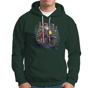 Santa Claus Biker Hoodie Riding Motorcycle Christmas TS02 Dark Forest Green Printyourwear