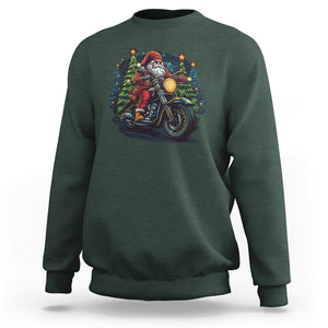 Santa Claus Biker Sweatshirt Riding Motorcycle Christmas TS02 Dark Forest Green Printyourwear