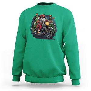 Santa Claus Biker Sweatshirt Riding Motorcycle Christmas TS02 Irish Green Printyourwear