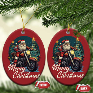 Biker Santa Claus Christmas Ornament Merry Xmas Riding Motorcycle TS02 Oval Red Print Your Wear