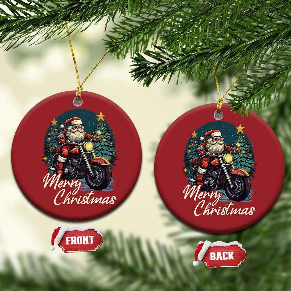 Biker Santa Claus Christmas Ornament Merry Xmas Riding Motorcycle TS02 Circle Red Print Your Wear