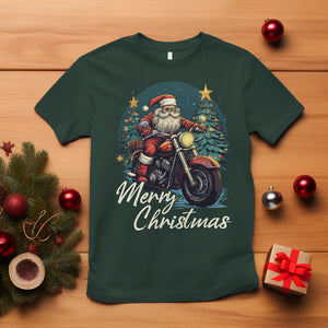 Santa Claus Biker T Shirt Merry Christmas Riding Motorcycle TS02 Dark Forest Green Printyourwear