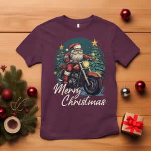 Santa Claus Biker T Shirt Merry Christmas Riding Motorcycle TS02 Maroon Printyourwear