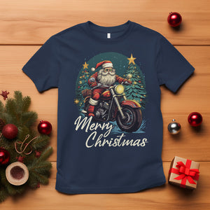 Santa Claus Biker T Shirt Merry Christmas Riding Motorcycle TS02 Navy Printyourwear