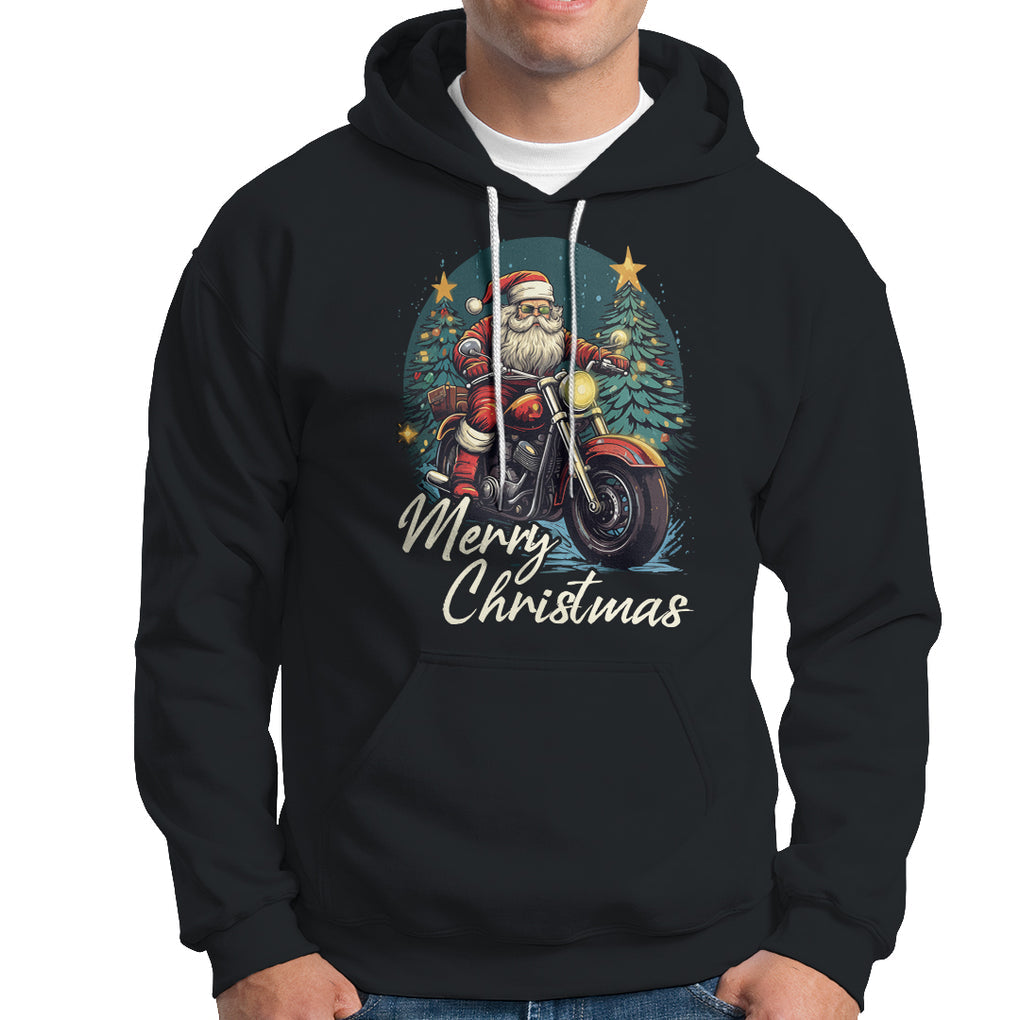 Santa Claus Biker Hoodie Merry Christmas Riding Motorcycle TS02 Black Printyourwear