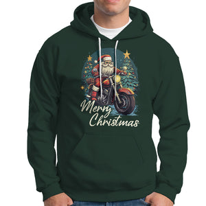 Santa Claus Biker Hoodie Merry Christmas Riding Motorcycle TS02 Dark Forest Green Printyourwear