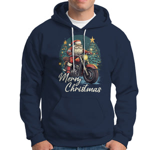 Santa Claus Biker Hoodie Merry Christmas Riding Motorcycle TS02 Navy Printyourwear