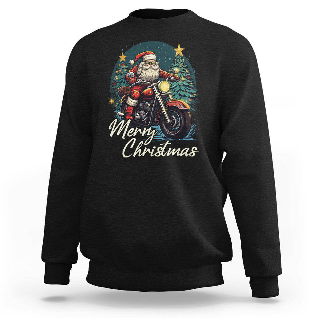 Santa Claus Biker Sweatshirt Merry Christmas Riding Motorcycle TS02 Black Printyourwear