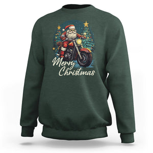 Santa Claus Biker Sweatshirt Merry Christmas Riding Motorcycle TS02 Dark Forest Green Printyourwear