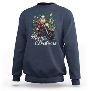 Santa Claus Biker Sweatshirt Merry Christmas Riding Motorcycle TS02 Navy Printyourwear