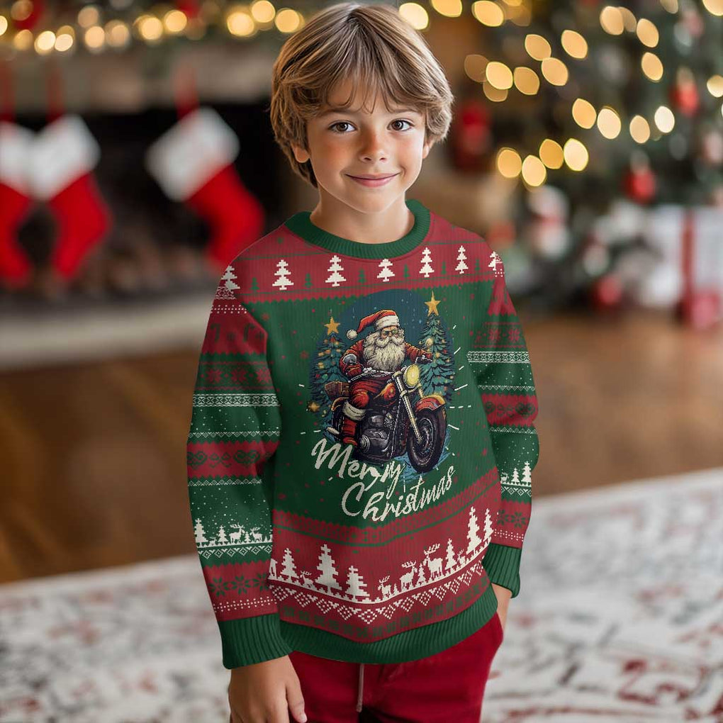 Biker Santa Claus Ugly Christmas Sweater Merry Xmas Riding Motorcycle TS02 Christmas Print Your Wear
