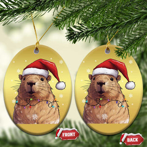 Capybara Christmas Christmas Ornament Funny Santa Capy Meme Xmas Vibe TS02 Oval Gold Print Your Wear