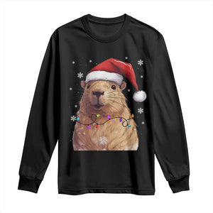 Capybara Christmas Long Sleeve Shirt Funny Santa Capy Meme Xmas Vibe TS02 Black Print Your Wear