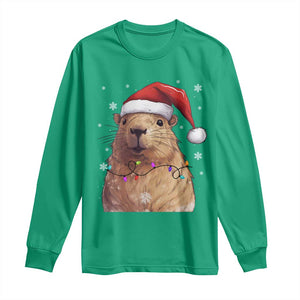 Capybara Christmas Long Sleeve Shirt Funny Santa Capy Meme Xmas Vibe TS02 Irish Green Print Your Wear