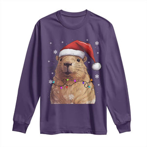 Capybara Christmas Long Sleeve Shirt Funny Santa Capy Meme Xmas Vibe TS02 Purple Print Your Wear