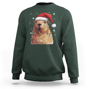 Capybara Christmas Sweatshirt Funny Santa Capy Meme Xmas Vibe TS02 Dark Forest Green Printyourwear