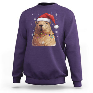 Capybara Christmas Sweatshirt Funny Santa Capy Meme Xmas Vibe TS02 Purple Printyourwear