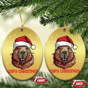 Funny Xmas Capybara Christmas Ornament Capy Xmas Meme Santa Hat TS02 Oval Gold Print Your Wear