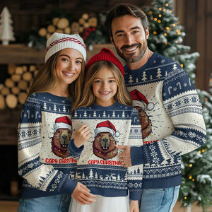 Funny Xmas Capybara Ugly Christmas Sweater Capy Christmas Meme Santa Hat TS02 Navy Print Your Wear