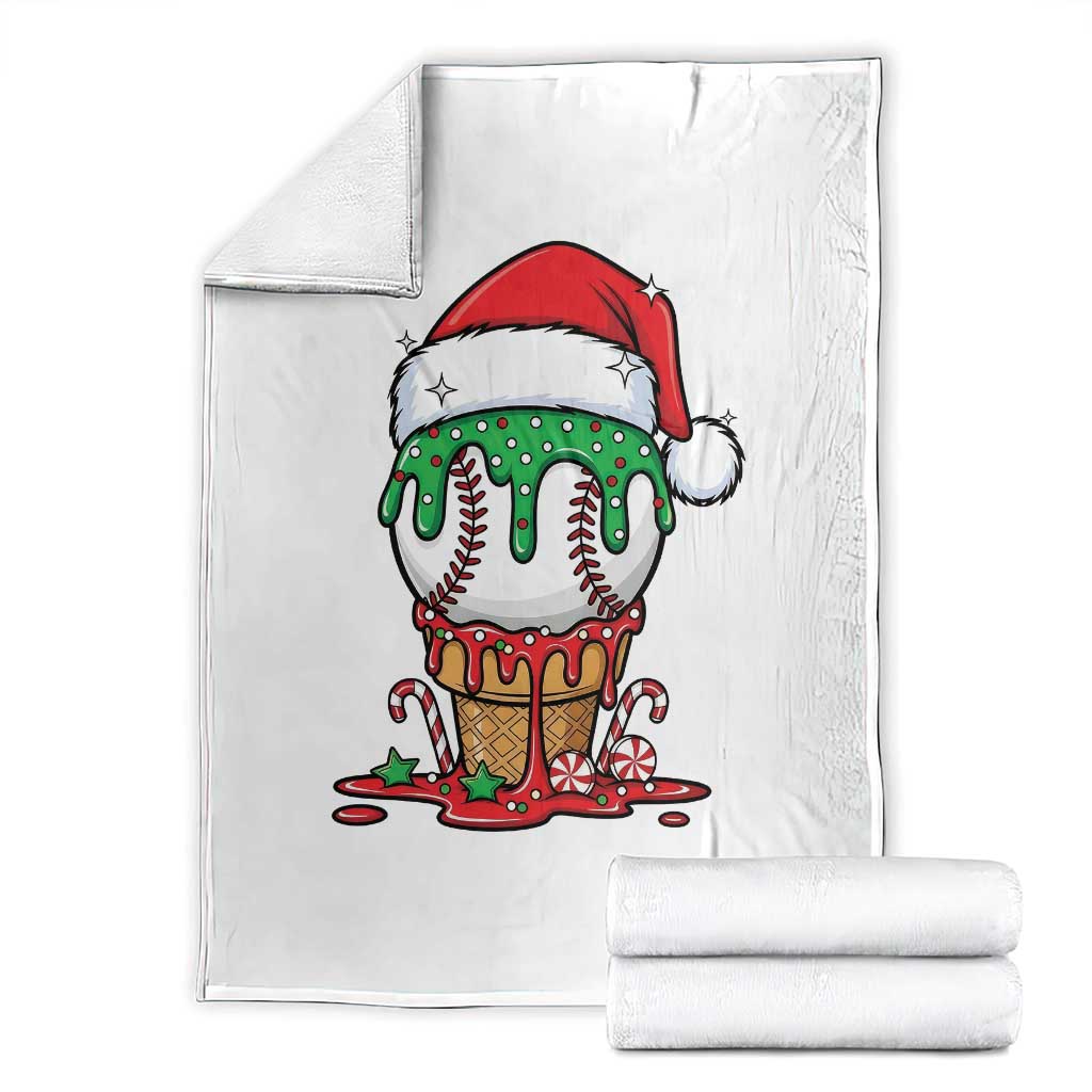Cute Baseball Christmas Icecream Dripping Throw Blanket Holiday Ice Cream Cone with Santa Hat TS02 White Print Your Wear