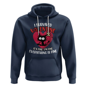 Funny Cat Valentine Hoodie I Survived It's Fine I'm Fine Everything Is Fine Anti Valentines Day TS02 Navy Printyourwear