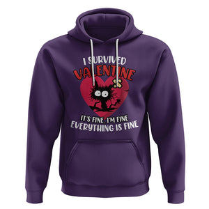 Funny Cat Valentine Hoodie I Survived It's Fine I'm Fine Everything Is Fine Anti Valentines Day TS02 Purple Printyourwear