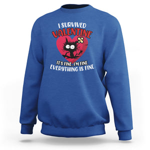Funny Cat Valentine Sweatshirt I Survived It's Fine I'm Fine Everything Is Fine Anti Valentines Day TS02 Royal Blue Printyourwear
