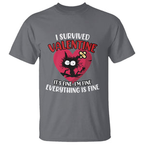 Funny Cat Valentine T Shirt I Survived It's Fine I'm Fine Everything Is Fine Anti Valentines Day TS02 Charcoal Printyourwear